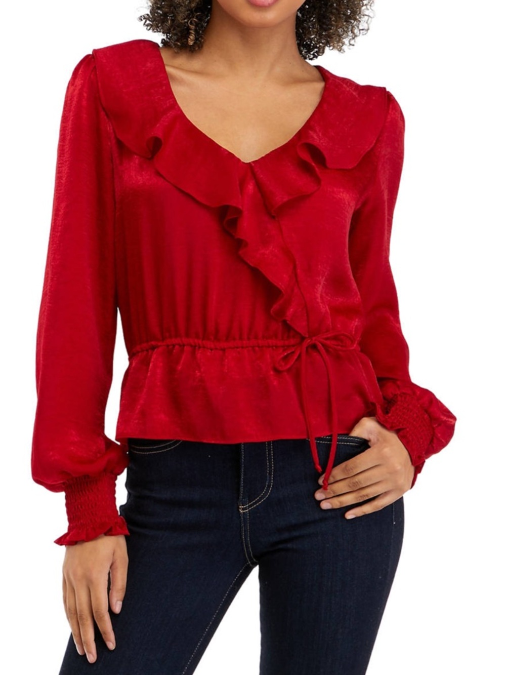 Gypsies & Moondust Red Ruffle Wrap Blouse